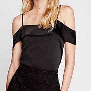 Express Satin Sheen Cami Tank Cold Off Shoulder Ruffle Sleeve Small